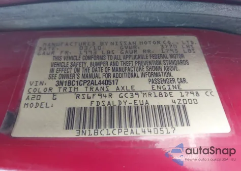 2010 Nissan Versa 1.8S из США, поврежденный, VIN 3N1BC1CP2AL440517